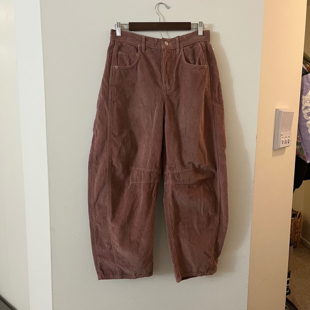 Free People We the Free Good Luck Mid Rise Barrel Pants Jeans Cord Rose 26 NWT - Picture 3 of 16
